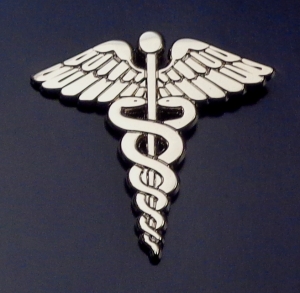 Caduceus Medical insignia Polished Silver Nickel Lapel Pin